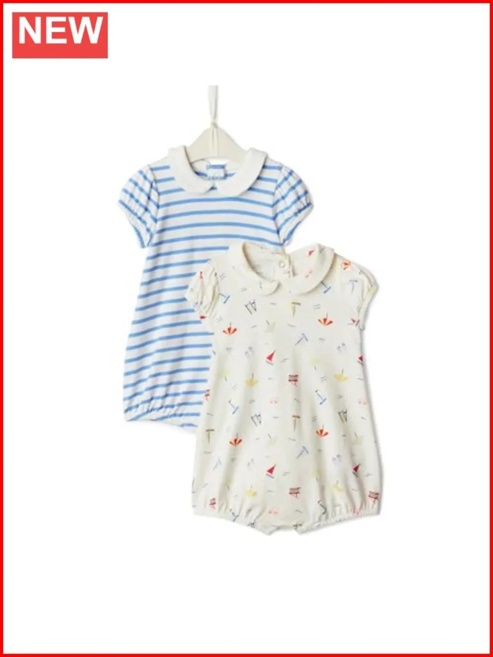 Baby Girls Cotton Romper 2 Pack Peter Pan Collar Short Sleeve